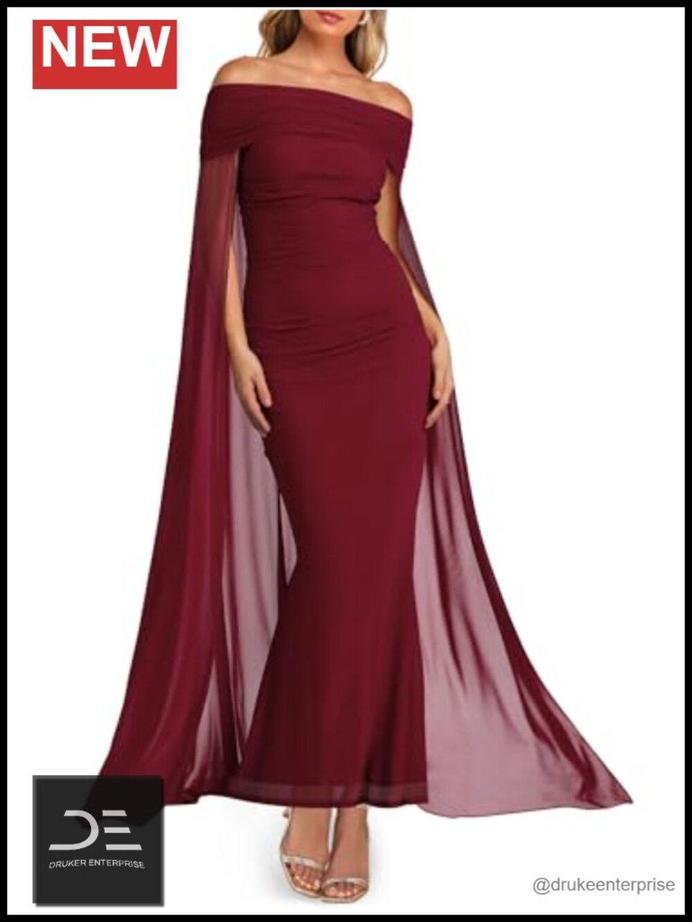 Off The Shoulder Cape Maxi Dress Formal Cocktail Wedding Guest